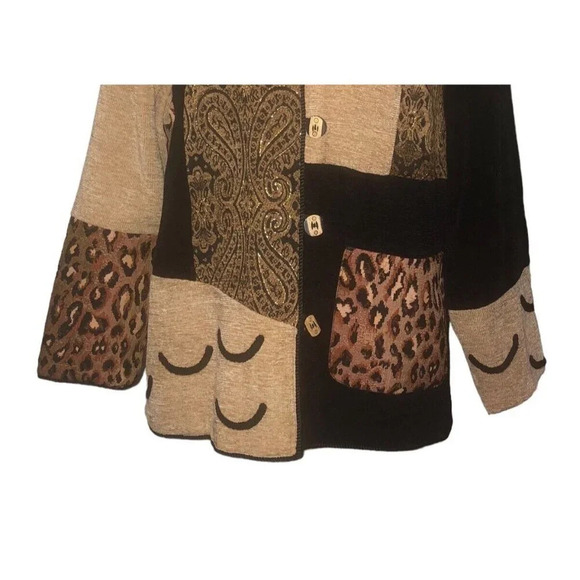 INDIGO MOON Sz 1X Women's Black &Beige Chenille Brocade Patterned Cheetah Jacket - Picture 4 of 7